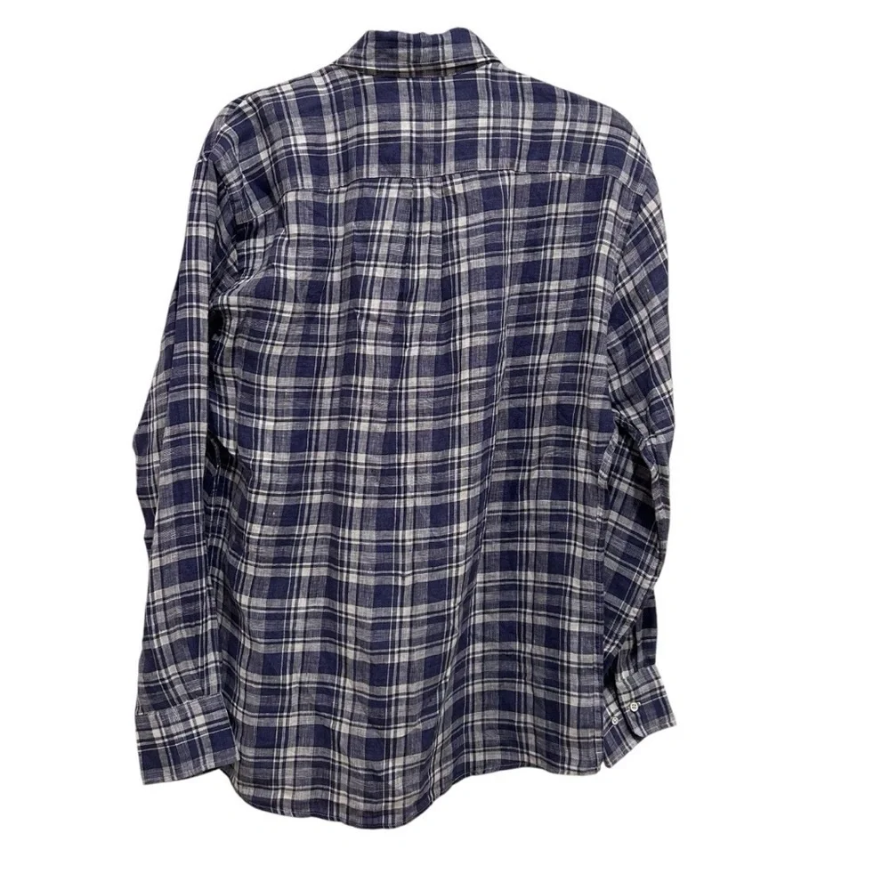 Peter Millar Crown Men's Linen Shirt Size Medium Button Up Check Long Sleeve NWT